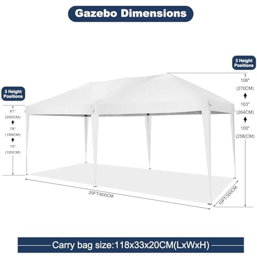 COBIZI Canopy 10x20 Pop Up Canopy Tent Party Tents for Parties Weddings Backyard Waterproof Canopy Outdoor Commercial Instant Canopy Event Tent with Stakes, Ropes,Sandbags, White