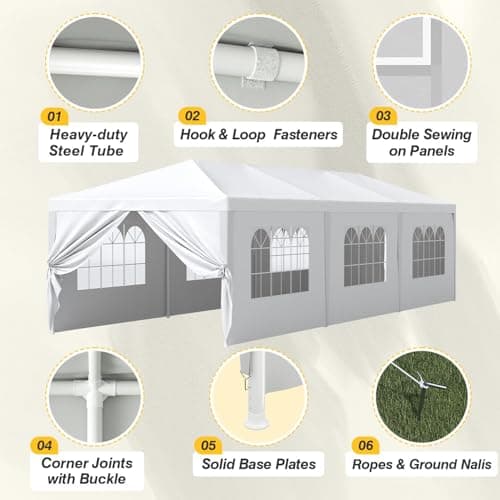 Greesum 10 x 30 Outdoor Canopy, Party Tents with 8 Removable Sidewalls, Gazebo Shelter for Parties, Outside Waterproof Wedding Canopies for Events, Birthday, Holiday, White
