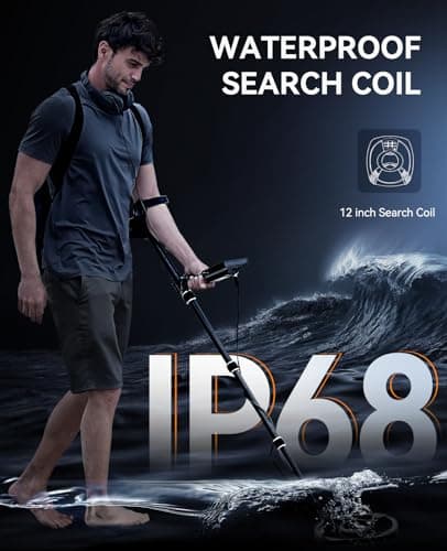 SUNPOW Metal Detector for Adults Professional - High Accuracy with 12" Waterproof Coil, 2x Backlit LCD Display, Advanced DSP Chip, 5 Modes, Adjustable Length (19"-59"), Sturdy Spiral Structure -OTMD14