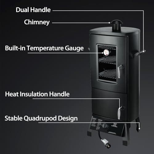 Propane Smoker, Vertical Smoker with Three Removable Shelves,Outdoor Grills & Smokers with Thermometer for BBQ, Backyard,Black…