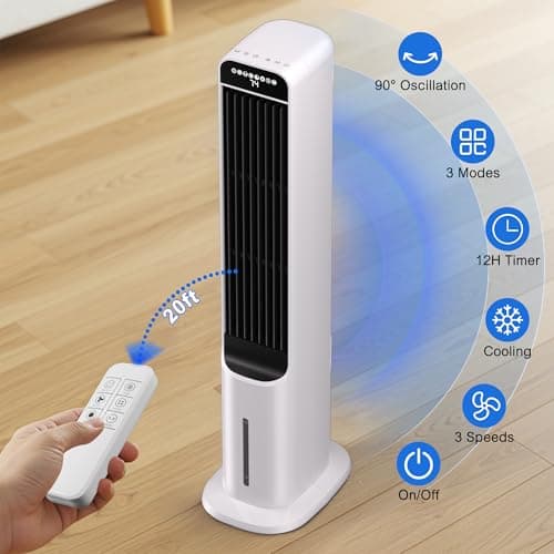 MEPTY 41" Swamp Cooler, 3 in 1 Evaporative Air Cooler with Remote, Portable Cooling Fans that Blow Cold Air with 3 Speeds, 4 Modes, Tower Fan 120° Oscillation Air Conditioner for Bedroom Home Office