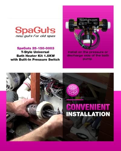 Spaguts 25-150-0003 T-Style Universal Bath Heater Kit, 1.5KW 110V, 7x1.5 inches, with Built-in Pressure Switch