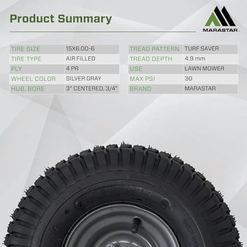 MARASTAR 21446-2PK 15x6.00-6 Tire and Wheel Assembly, Pneumatic Replacement Lawn Mower Front Tires Compatible with Craftsman Riding Lawn Mowers, 2 Pack, Easy Install Assembly