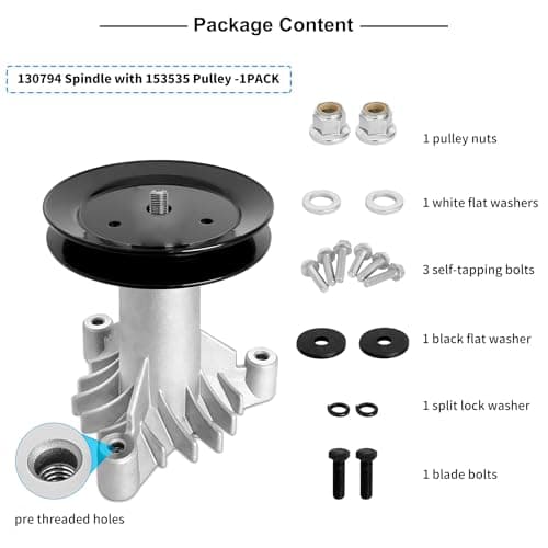 130794 Spindle 153535 Pulley Compatible with Craftsman Mower - Spindle Assembly with Pulley Compatible with Craftsman LT1000 LT2000 DYT4000 42" Deck Tractor, HU, Poulan Pro Riding Mower
