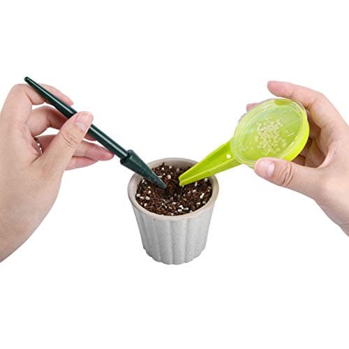 Gardtech Bulb Planter Tool, 4pcs Garden Tool Set, Includes Wood Handle Handheld Dibber Measurements Dibbler, Bamboo Plant Tags Labels, Seed Dispenser Kit, Mark Pen