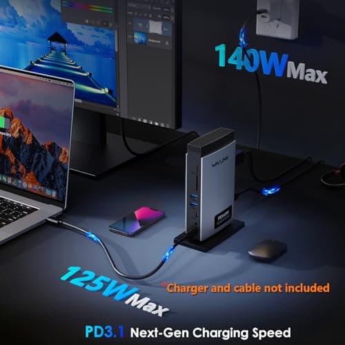WAVLINK Laptop Docking Station 3 Monitors, 11 in 1 USB C Docking Station with PD3.1 140W Charging, 8K HDMI + Dual 8K Displayport, 5 USB-C/USB-A, SD/TF Slot, Audio/Mic, RJ45 Ethernet for M1/M2/M3/M4