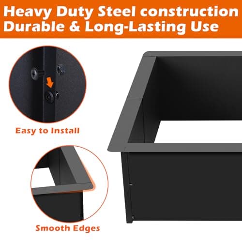 OUSHENG 32 Inch Square Fire Pit Ring Insert for Outside Wood Burning, 36 Inch Outer Large Solid Steel Firepit Liner for Above or In-Ground Outdoor DIY Camping Garden Patio Backyard