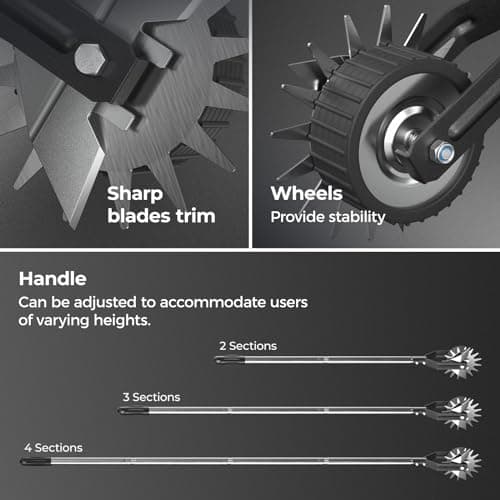 67.3-Inch Sidewalk Manual Lawn Edger, Wheel Rotary Edger, Rotary Shear, Strong 4 Sections Stainless Steel Handle Garden Edger Tool