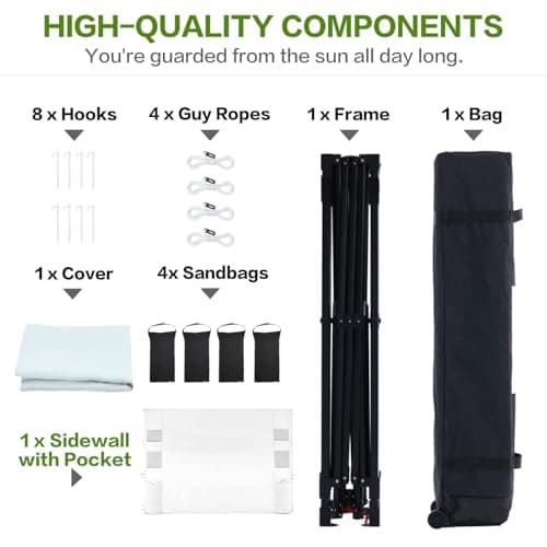 10'x10' Pop Up Canopy Tent with 1 Sidewall and 6 Pockets, One Push Setup, Instant Shade Tent with Vented Roof for Beach Patio Outdoor, Case, 8 Stakes, 4 Ropes, 4 Sandbags (White)