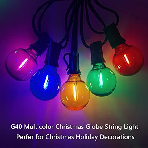 G40 LED Outdoor String Lights，25Ft Globe Multicolor Christmas Decorations String Lights with 27 Shatterproof LED Bulbs, Hanging Outdoor Patio Lights for Outside Backyard Porch Balcony Party- Black