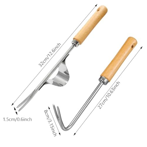 Hand Dibber, Stainless Steel Sow Dibbler with Wood Handle, Garden Hole Punch Dibbler Tool for Planting Seeds & Bulbs (Medium Log Color Hooked)