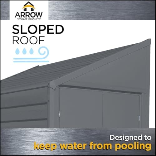 Arrow Yardsaver 4' x 10' Galvanized Steel Outdoor Storage Shed with Sloped Roof and Double-Door Entry, UV-Resistant Steel Floorless Compact Storage Shed, Charcoal