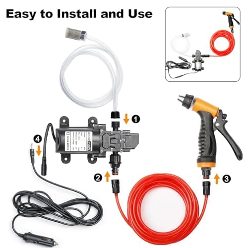 Portable Intelligent Electric Pressure Washer Pump 100W 160 PSI 12V Portable Pressure Powerful Washing Kit with 21.3 Feet PVC Hose for Home, Car, Garden, Projects (100 W-Black Hose)