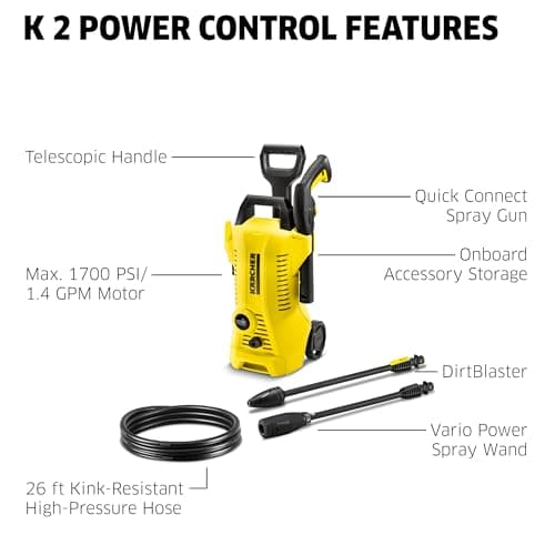 Kärcher Pressure Washer, K2 Power Control, Max 2000 PSI, 25 ft. Hose, 2 Spray Wands - 1.45 GPM