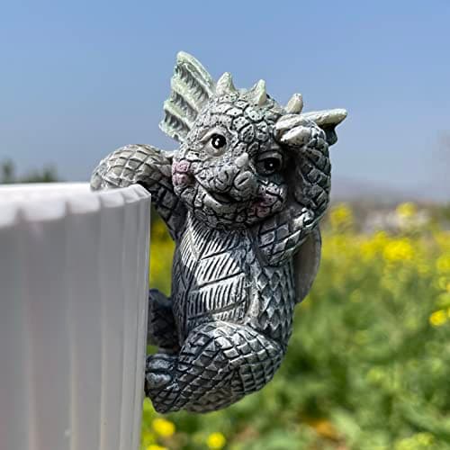 4 PCS Cute Dragon Figurines, Hanging Animal Statue for Planter Pot, Resin Climbing Sculpture Flower Pot and Vase Hugger for Patio Lawn Yard Ornaments