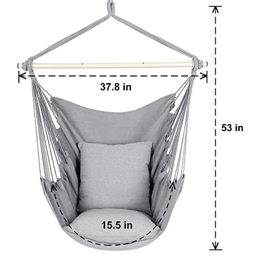 Y- Stop Hammock Chair Hanging Rope Swing Chair, Max 500 Lbs, 2 Seat Cushions Included, Removable Steel Spreader Bar with Anti-Slip Rings, Hardware kit-for Indoor or Outdoor(Light Grey)