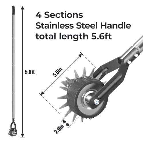 67.3-Inch Sidewalk Manual Lawn Edger, Wheel Rotary Edger, Rotary Shear, Strong 4 Sections Stainless Steel Handle Garden Edger Tool
