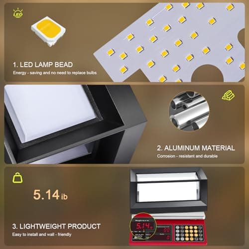 LEDMO Outdoor Wall Light 1800Lm Modern Outdoor Porch Light 3000K Bright Lighting Black Exterior Lighting Fixture Waterproof Christmas Fixture for House,Patio,Garage,Backyard,Hallway（2 Pack