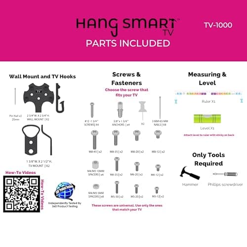 HangSmart TV® Wall Mount NO Stud - Original & Patented Easy Install, DIY for 19-100" TVs, Holds Up to 150LBS, Fits Most LED LCD Flat Screens & Monitors, Includes Hardware