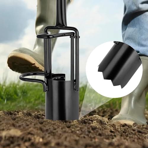 Bulb Planter Tool Long Handle, Tulip Bulb Planter Tool with Serrated Base & Double Pedal, Soft T Grip Sod Plugger, Heavy Duty Bulb Planter Tool for Digging Holes Sowing Plant Bulb
