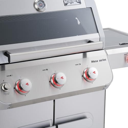 Monument Grills Outdoor Barbecue Stainless Steel 3 Burner Propane Gas Grill, 48,000 BTU Patio Garden Grill with Side Burner and Knob Controls, Mesa305 with Smoker Box
