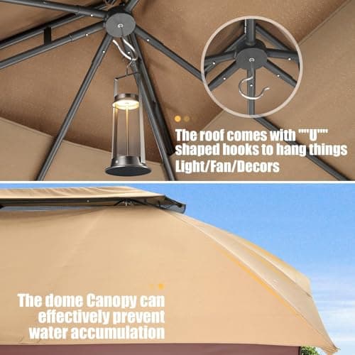 HOTEEL Gazebo 12x20, Outdoor Gazebo on Clearance with Double Ventilated Arc Roof, Privacy Curtains & Mosquito Netting, Easy Set up Canopy Tent with Stable Metal Frame for Patio, Khaki (Upgraded 2.0)