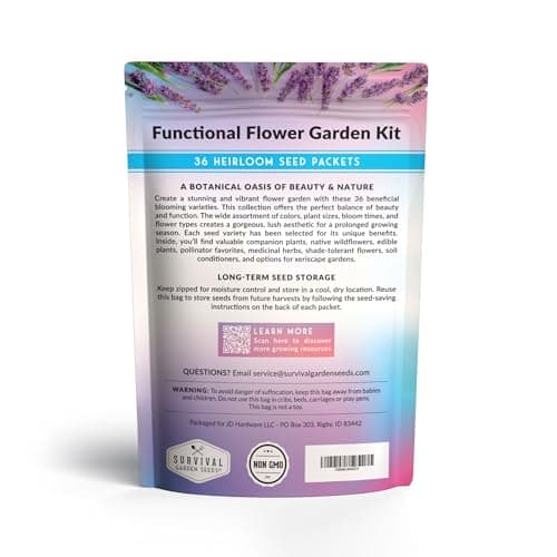 Survival Garden Seeds Functional Flower Garden Kit | 36 Pack Seed Starter Collection | Bee, Butterfly, Hummingbird, Pollinator-Friendly Blooms | Non-GMO Heirloom Beneficial Flowers & Wildflowers