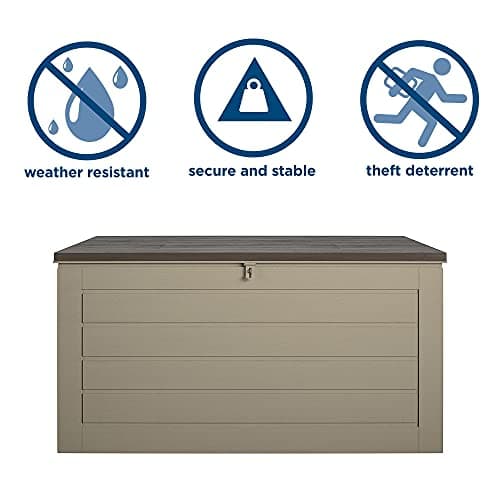 Cosco Outdoor Living 180 Gallon Patio Storage Box, Extra Large, Lockable Lid, Weather-Resistant, Tan/Brown
