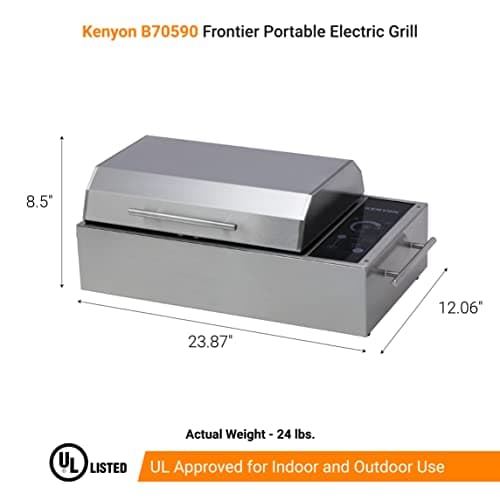 KENYON Frontier Portable Electric Grill, Single Burner With IntelliKEN Touch Control, Stainless Steel Body, Rust-Proof Grill, UL-Approved For Indoor And Outdoor Use, Dishwasher Safe Grates, 120V