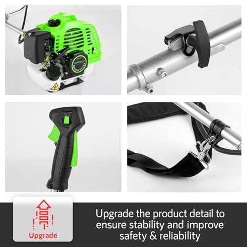 58CC Brush Cutter Gas Powered 2-Cycle 4 in 1 Gas Weed Eater 18.5" Cutting Path Gas Weed Wacker with 4 Detachable Heads Straight Shaft String Trimmer Grass Cutter Machine for Weeds and Grass, Green