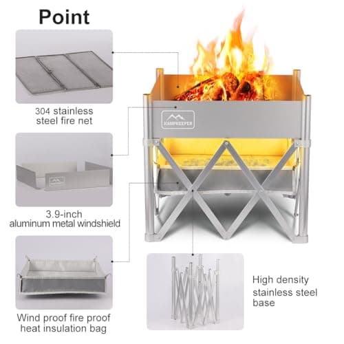 KAMPKEEPER Fire Pit 18 Inch Outdoor Wood Burning Fire Pit,Portable Fire Pit for Camping, Beach Parties,and More,Included Heat Shield for Leave No Trace Fires