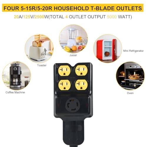 NEMA L14-30P to (4) 5-20R 5-15R & L14-30R Generator Adapter, 4 Prong L14-30 Twist Locking Generator Male Plug to 15 Amp 20 Amp 30 Amp Female Receptacle, Generator Adapter Extension Cord