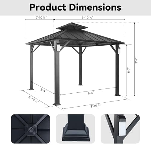 Modern Shade 10'x10' Hardtop Gazebo with Galvanized Steel Roof & 4 LED Lights - Permanent Metal Gazebo Outdoor Pavilion for Backyard, Deck, Garden - All-Weather Patio Cover