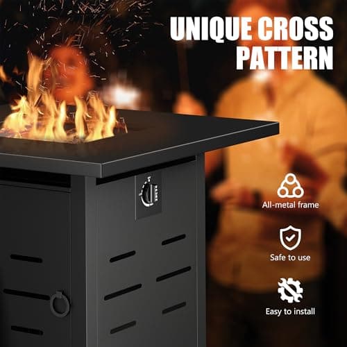 Vongrasig 30" Gas Fire Pit, 50,000 BTU Steel Propane Fire Pit Table for Outdoor Outside, Outside Patio Deck and Garden, CSA Certified Fire Table with Lid and Lava Rock