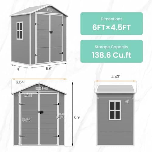 UDPATIO Outdoor Resin Storage Shed 6x4.5 FT, Plastic Garden Shed for Bike, Garbage Can, Tool, Outside Sheds with Lockable Door for Backyard, Patio, Lawn, Grey & White