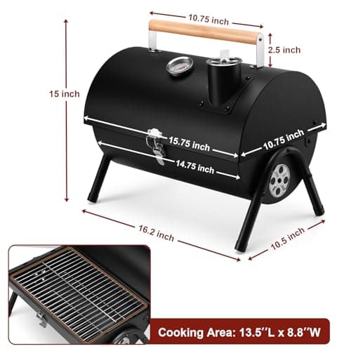 Joyfair Portable Charcoal Grill with Thermometer, Small Tabletop Barbecue Grill for Outdoor Camping Backyard Party BBQ Cooking, Extra Thick Steel & Heavy Duty, Innovative Design & Easy Assembly