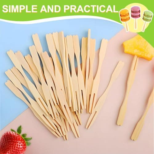 700 Pcs Bamboo Appetizer Forks, PEOUWNES Mini Toothpicks for Appetizers, 3.5 Inch Picks Bamboo Forks, Wooden Forks Food Picks for Cocktail Parties, Party, Fruits, Charcuterie Accessories