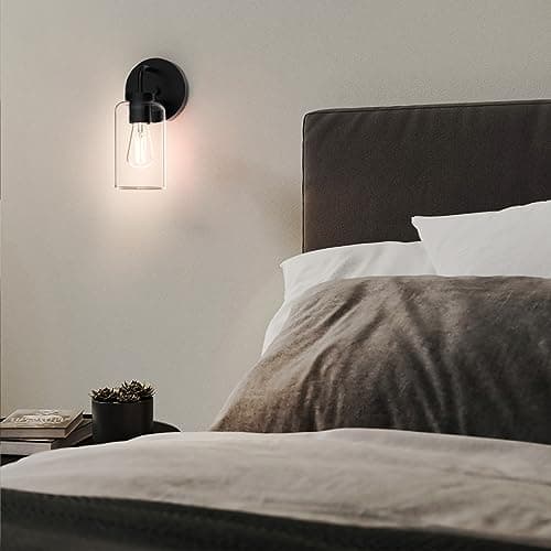 Zevluck 1-Light Wall Sconce, Modern Wall Light Fixtures with Clear Glass Shade, Matte Black Bathroom Vanity Light, Hardwired Vanity Wall Lamps for Bathroom, Bedroom, Living Room, Stairs, Hallway