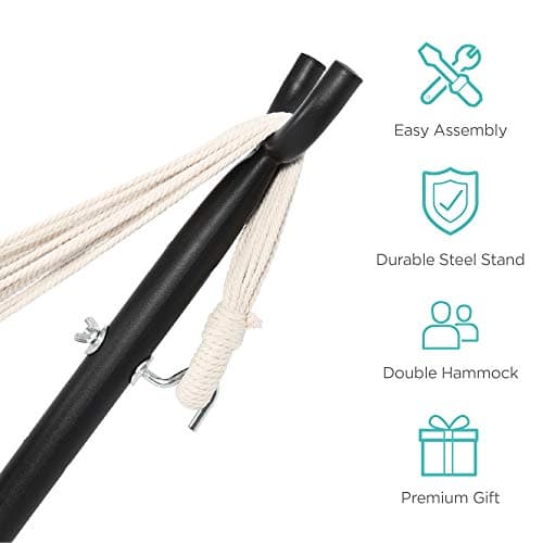 Best Choice Products Double Hammock with Steel Stand, Indoor Outdoor Brazilian-Style Cotton Bed w/Carrying Bag, 2-Person Capacity - Desert Stripes