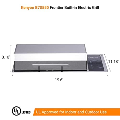 KENYON Frontier Built-in Electric Grill, Single Burner With IntelliKEN Touch Control, Stainless Steel Body, Rust-Proof Grill, UL-Approved For Indoor And Outdoor Use, Dishwasher Safe Grate, 120 Volts