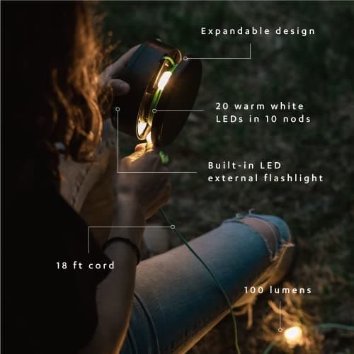 BioLite MPOWERD Luci Solar String Lights + Phone Charger: White 18' Rechargeable via Solar or USB-A, 100 Lumens LEDs, Lasts Up to 20 Hours, Waterproof, Camping, Backyard, and Travel