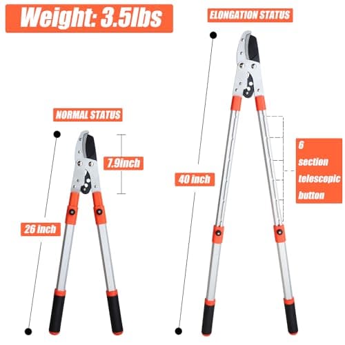 26-40" Extendable Anvil Loppers, Branch Cutter w/2 inch Cutting Capacity, Tree Trimmer w/Compound Action, Heavy Duty Telescopic Tree Pruner, Handle Adjustment, Chop Thick Branches Effortless