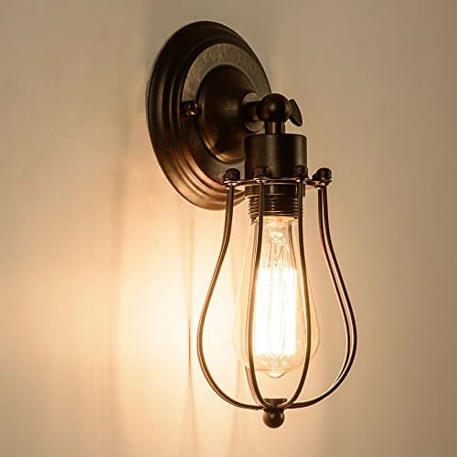Industrial Wall Sconce Vintage Lighting Adjustable Lamp Rustic Wire Metal Cage Wall Light Shade Edison Style Antique Fixture Porch Mirror (No Bulb) (Bronze Color) (Rust)