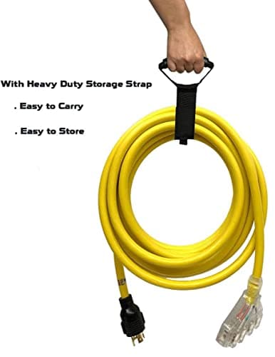 50Ft L14-30P to Four 5-20R, 4 Prong Generator Distribution Extension Power Cord, 30 Amp 125/250V 7500 Watts, 10 Gauge SJTW Cable… (50 FT)