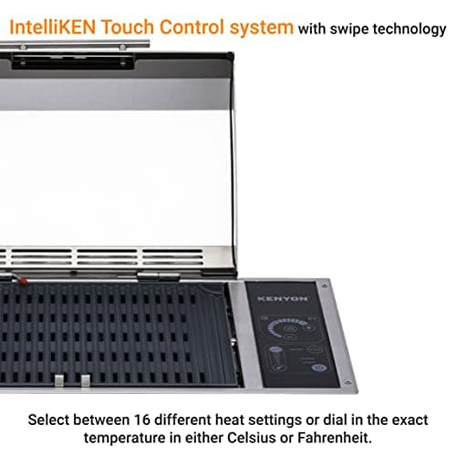 KENYON Frontier Built-in Electric Grill, Single Burner With IntelliKEN Touch Control, Stainless Steel Body, Rust-Proof Grill, UL-Approved For Indoor And Outdoor Use, Dishwasher Safe Grate, 120 Volts
