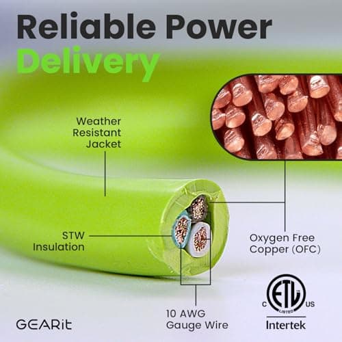 30 Amp RV Extension Cord, GEARit (15 Feet) 3-Prong 125/250-Volt 10/3 STW 10AWG Gauge SJTW Locking Cable, NEMA TT-30P to L5-30R, RV Outdoor Camper Trailer Portable Generator Power Cord- 15ft
