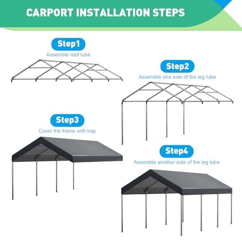 12x20 Ft Heavy Duty Carport, Portable Garage with Doors, Ventilated Windows, Waterproof and UV Resistant Carport Canopy for Cars, Boats, Suvs, Gray
