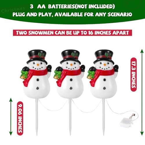 3-Pack Snowman Pathway Lights With Timer, LED Christmas Outdoor Decorations, Waterproof Figure Lights for Garden, Yard, Lawn, Street