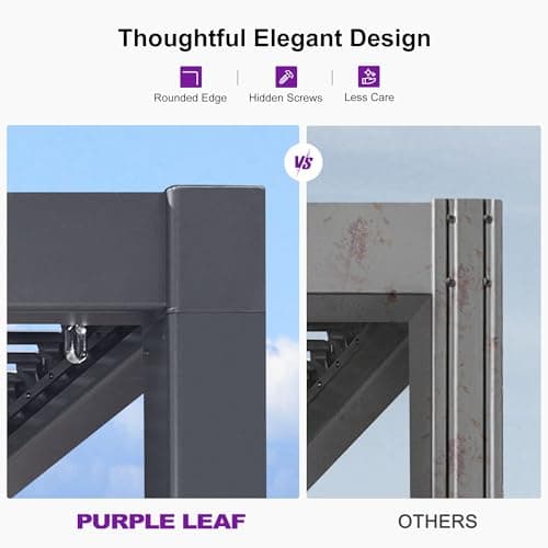 PURPLE LEAF Louvered Pergola 10' x 12' Patio Aluminum Pergola with Independent Adjustable Rainproof Roof Hardtop for Outdoor Deck Garden Yard