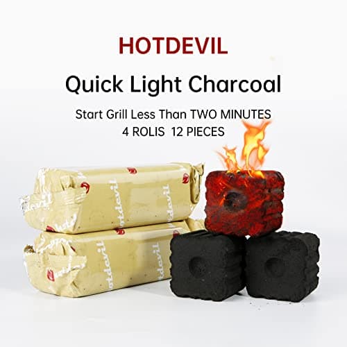 Quick Light Charcoal Instant Light Hardwood Lump Charcoals Premium Instant Charcoal Briquettes for BBQ Grilling Camping Outdoor 210 mins Long Lasting Low Smoke Clean Burning 4 Rolls 12 PCs